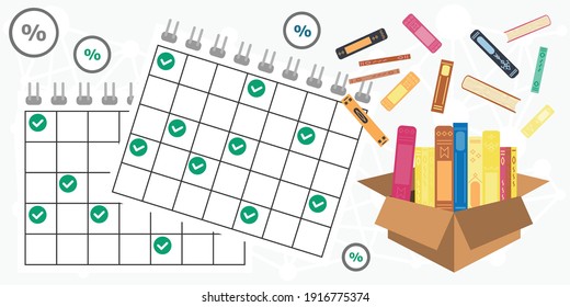 vector illustration of books in a box for library subscription service and regular reading practice