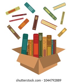 vector illustration of books in box for reading subscription and delivery services
