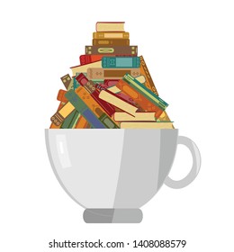 vector illustration of books in a coffee cup for pleasure of reading concept