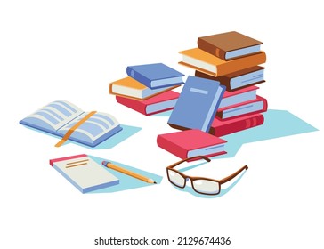 Vector illustration of books with glasses.