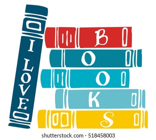 Vector Illustration with books and "I Love Books" text on cover 