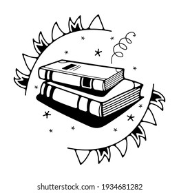 Vector illustration with books. Isolated on a white background. Cute doodle illustrations.