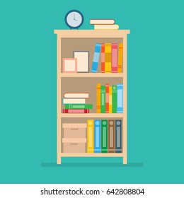 Vector Illustration Of Books On Bookshelf.home Interior Design