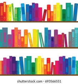 vector illustration of books rows with in rainbow colors for virtual library concepts and interesting reading