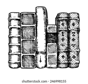 Vector illustration of the books spines stylized as engraving.