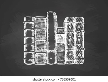 Vector illustration of the books spines. Stylized drawing with chalk on blackboard. 
