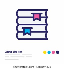 Ilustración vectorial de la línea coloreada con icono de estantería. Un bello elemento de lectura también se puede utilizar como elemento de icono de conferencia.