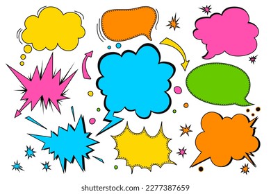 Vector illustration. Boom, doodles, colored explosions, comics, symbolic images of explosions. explosions, cloud, arrows, lightning, circles, advertising. blank effects,dotted,comic book .EPS 10.