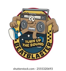 Vector Illustration of Boombox Mascot with Retro Mascot Illustration Available for Logo Badge