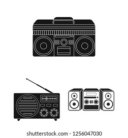 Vector illustration of boombox  and  sign. Collection of boombox  and  stock vector illustration.