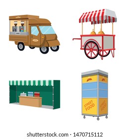 Vector illustration of booth and kiosk logo. Set of booth and small stock symbol for web.
