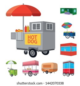 Vector illustration of booth and kiosk sign. Set of booth and small vector icon for stock.