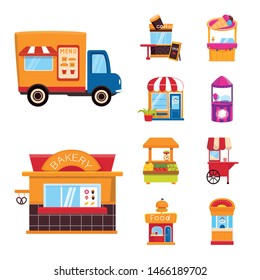 Vector illustration of and booth logo. Set of and vending stock vector illustration.