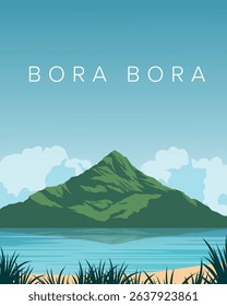 Vector illustration. Bora Bora, tourist postcard, banner, poster. Tourism, travel. Nature.