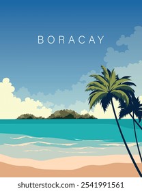 Vector illustration. Boracay Philippines. Modern design. Travel poster, banner, postcard, cover, packaging. Tourism, nature.