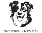 Vector illustration of an Border Collie Australian Shepherd dog head, black color, vector image