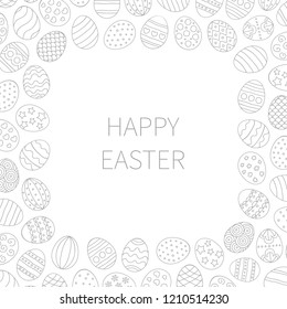 Vector illustration: border frame with black egg icons with ornament for Easter holidays design party: greeting card, posters, postcard, wrapping paper, scrapbooking isolated on white background.