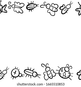 
vector illustration border insects on a white background spider butterfly bee fly beetle