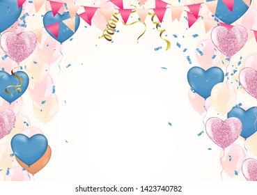 Vector illustration of the border of multicolored balloons and confetti