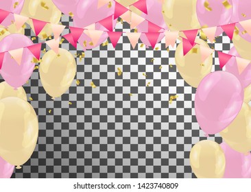 Vector illustration of the border of multicolored balloons and confetti