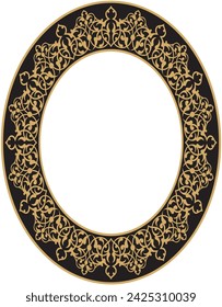 Vector illustration for a border ornament design pattern on a frame, oval in shape, gold color and black background. Great for use in frames, decorations, calligraphy, etc