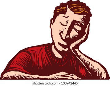 Vector illustration of bored boy