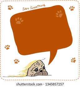 vector illustration of bored dog on white background and wording balloon pop up from above