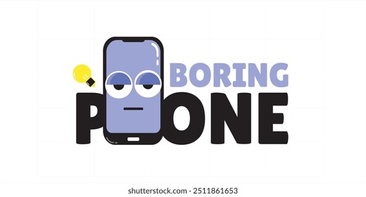 Ilustração vetorial de um personagem de smartphone entediado com uma expressão maçante. Ideal para designs relacionados à fadiga tecnológica, esgotamento digital ou humor. Design minimalista isolado em um fundo branco