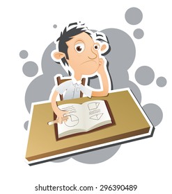 Vector illustration of bored student in class room.