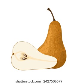 Vector illustration, Bosc pear, also known as Kaiser, isolated on white background.