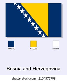 Vector Illustration of Bosnia and Herzegovina flag isolated on light blue background. Illustration Bosnia and Herzegovina flag with Color Codes. As close as possible to the original. 
