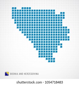 Vector illustration of Bosnia and Herzegovina map dotted basic shape icons and flag