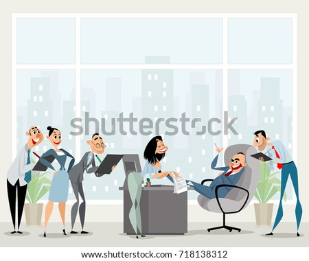 Vector illustration of a boss and his employees
