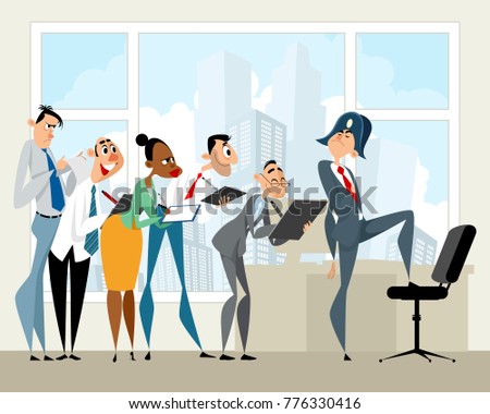 Vector illustration of a boss and his employees 