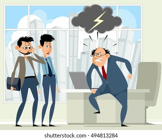 Vector illustration of a boss and workers in office