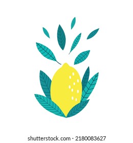 Vector illustration of botanical composition with lemon and leaves. Summer vitamins organic cosmetics essential oils concept