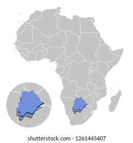 Vector illustration of Botswana in blue on the grey model of Africa map with zooming replica of country