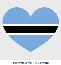 Ilustración vectorial de la bandera borswana con forma de corazón aislada en el fondo de la llanura. Me encanta Botswana. Feliz Día de la Independencia