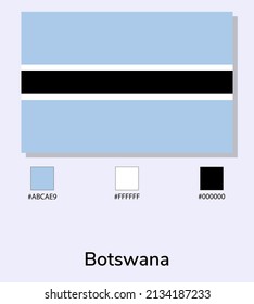 Ilustración vectorial de la bandera de Botswana aislada en un fondo azul claro. Ilustración de la bandera de Botswana con códigos de color. Lo más cerca posible del original. listo para usar, fácil de editar. 

