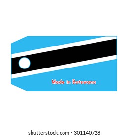 vector illustration of Botswana flag on price tag with word Made in Botswana isolated on white background.
