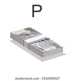 Vector illustration of Botswanan Pula notes, single stack of money flat design over white background. Scalable and editable eps