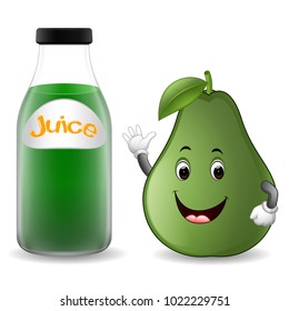 vector illustration of Bottle of avocado juice with cute avocado cartoon