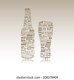 Vector illustration of a bottle of beer and beer glass drawn with words.