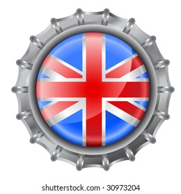 Vector illustration of bottle cap decorated with the flags of england