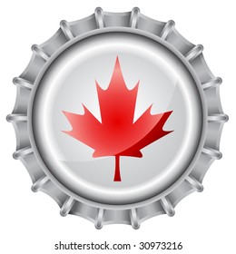 Vector illustration of bottle cap decorated with the flags of canada
