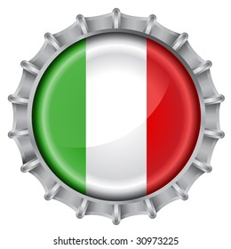Vector illustration of bottle cap decorated with the flags of italy