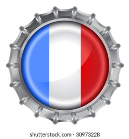 Vector illustration of bottle cap decorated with the flags of France