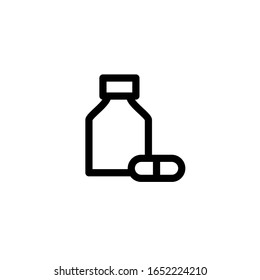 Vector illustration, bottle and capsule 
 icon. Line design template