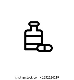 Vector illustration, bottle and capsule 
 icon. Line design template