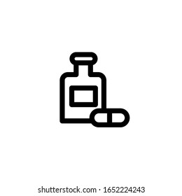 Vector illustration, bottle and capsule 
 icon. Line design template